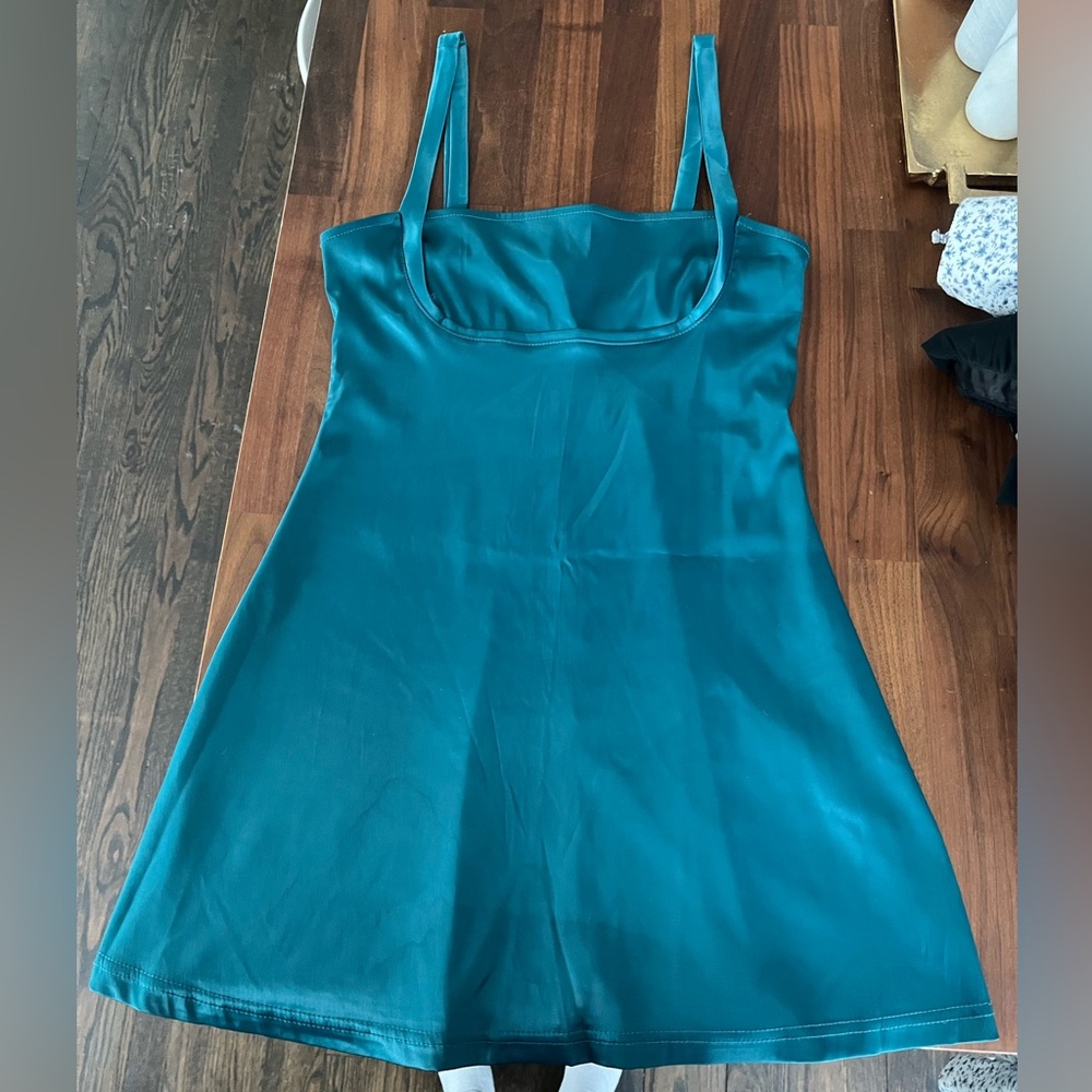 Emerald green satin mini dress